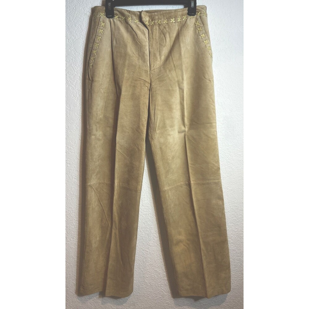 Women's August Silk Logic Tan Genuine Suede Pants Sz 6 Bootcut Vintage 90s Y2K